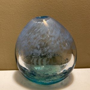 Caithness Scotland Viking “Longship” Etched Glass Vase Paperweight